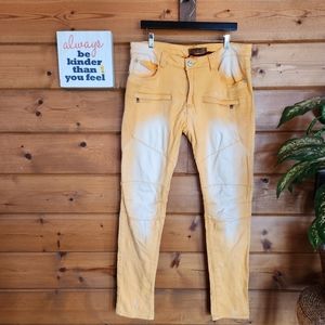 Kleep 💙 Moto Slim Yellow Jean Stretch Skinny Distressed Stone Wash Tall 38 X34"